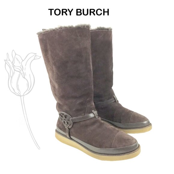 Tory Burch Dana Brown Warm Suede Boots - Picture 1 of 12